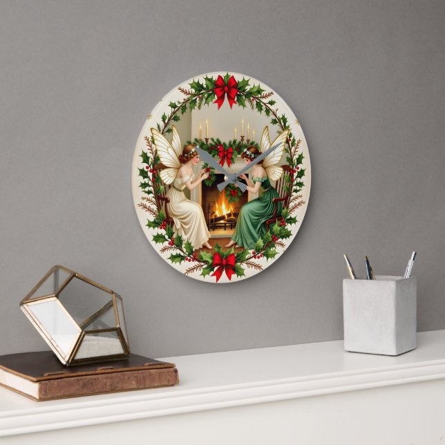 Victorian Fairies Christmas Spirirt Large Clock (Office)