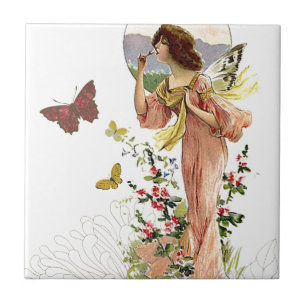 Victorian Fairy and Butterflies Tile