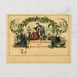 Victorian Family Christmas & Happy New Year Postcard
