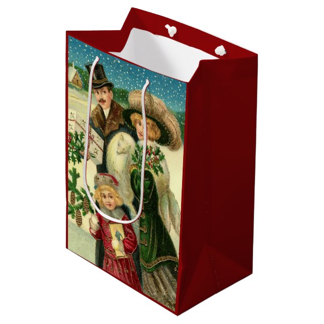 Victorian family in the snow Christmas scene Medium Gift Bag (Front Angled)