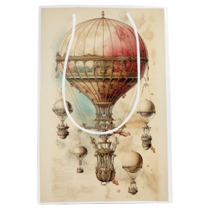 Victorian Fantasy Airship - Pink, Beige & Sepia Medium Gift Bag