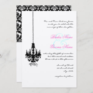 Victorian Farmhouse Chandelier Damask Wedding Invitation