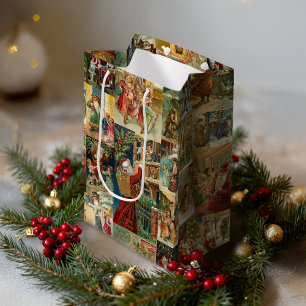 Victorian Father Christmas with Children Collage Medium Gift Bag