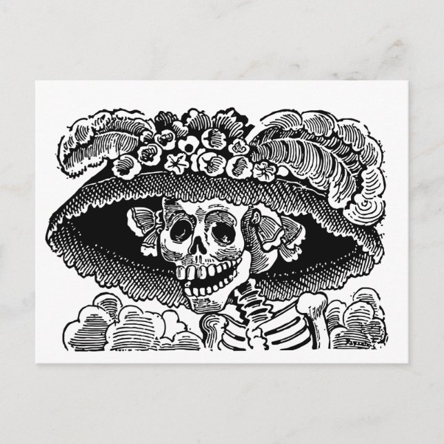 Victorian female skull skeleton José Posada Postcard (Front)
