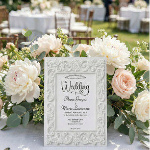 Victorian Filigree Frame Elegant White Wedding Invitation