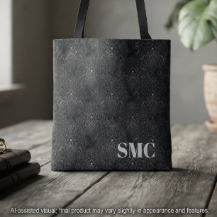 Victorian Filigree Moody Onyx Monogram Tote Bag