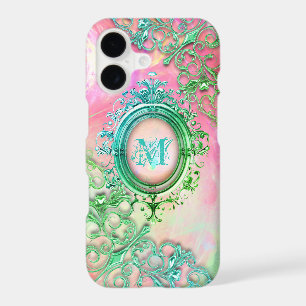 Victorian filigree opal look gemstone pink teal