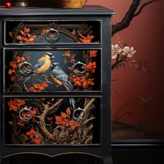 Victorian Finches Japanese Lacquer style Decoupage Tissue Paper