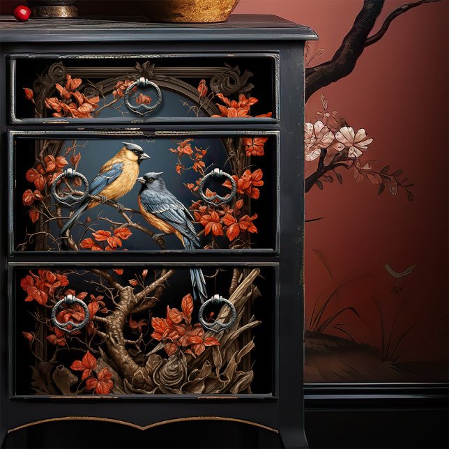 Victorian Finches Japanese Lacquer style Decoupage Tissue Paper (Creator Uploaded)