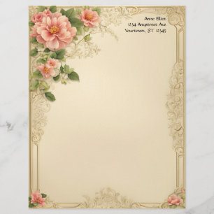 Victorian Floral and Frame Stationery Paper Custom Letterhead