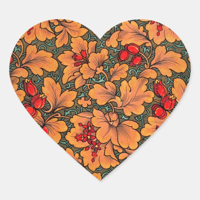 Victorian Floral and Leaf Pattern Nature Art Heart Sticker (Front)