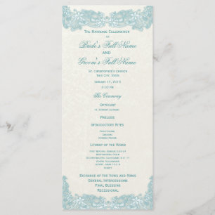 Victorian Floral Aqua Lace Wedding Program Programme