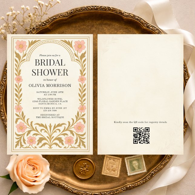 Victorian Floral Art Nouveau QR Code Bridal Shower Invitation (Creator Uploaded)
