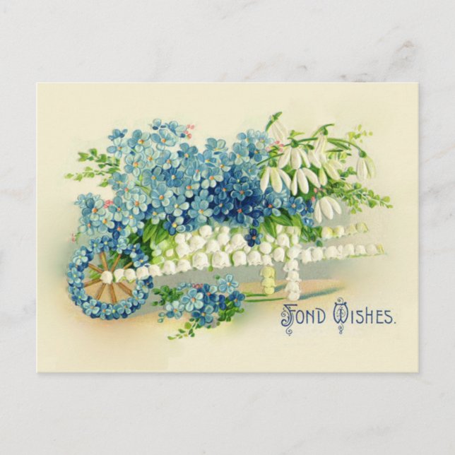 Victorian Floral Barrow Forget Me Nots & Snowdrops Postcard (Front)