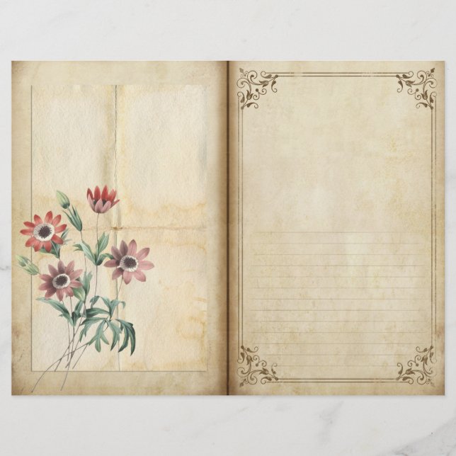 Victorian Floral Botanical Journal Scrapbook Paper (Front)
