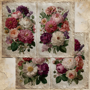 VICTORIAN FLORAL BOUQUET HALF-PAGE PAPER SHEET