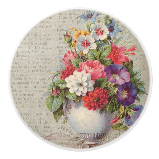 Victorian Floral Ceramic Knob (Front)