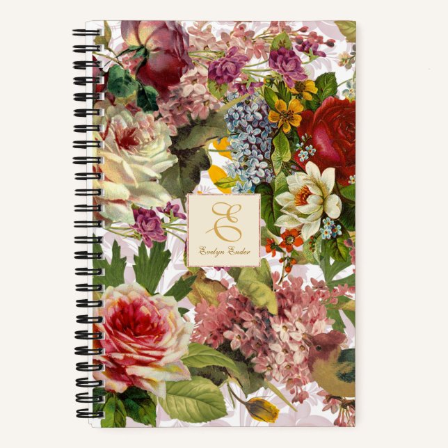 Victorian Floral Collage | Personalised Monogram Notebook (Front)