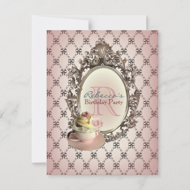 victorian floral cupcake english tea party invitation (Front)