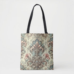 Victorian Floral Damask Pattern Tote Bag