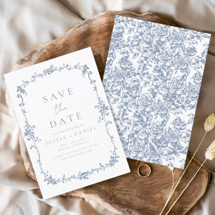 Victorian Floral Dusty Blue French Wedding  Save The Date