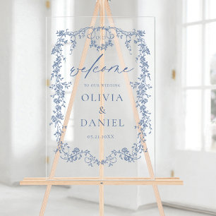 Victorian Floral Dusty Blue French Wedding Welcome Acrylic Sign