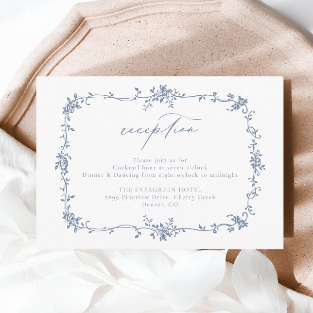Victorian Floral Dusty Blue Reception Wedding  Enclosure Card (Creator Uploaded)
