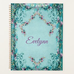 Victorian floral elegant teal purple planner