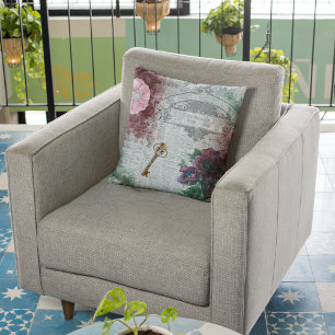 Victorian Floral Ephemera Home Decor Cushion