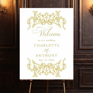 Victorian Floral Frame Gold Wedding Welcome Poster