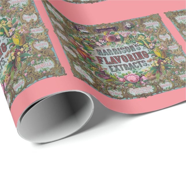 Victorian floral fruit baking extract kitchen pink wrapping paper (Roll Corner)