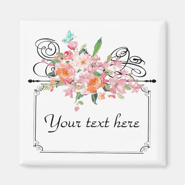 Victorian floral hanging sign wedding magnet (Front)
