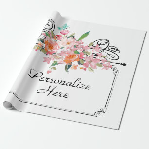 Victorian floral hanging sign wedding pink white wrapping paper