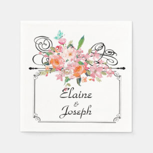 Victorian floral hanging sign wedding white black napkin