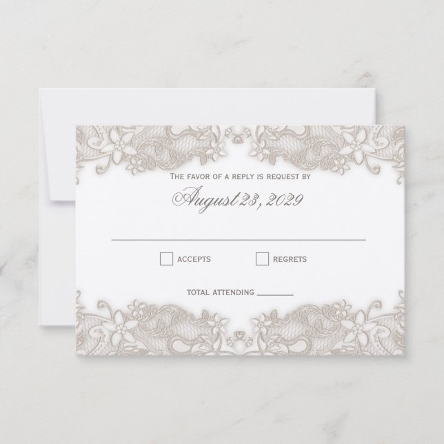 Victorian Floral Lace White Response Card (Front)