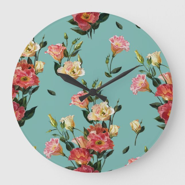 Victorian Floral Lisianthus Watercolor Pattern Large Clock (Front)