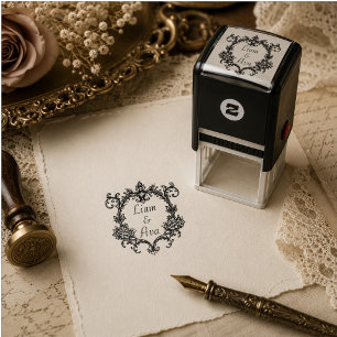 Victorian Floral Monogram Wedding Self-inking Stamp