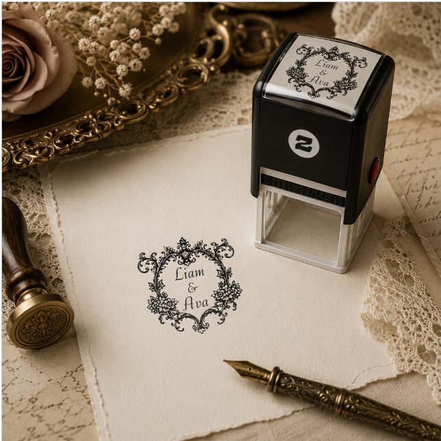 Victorian Floral Monogram Wedding  Self-inking Stamp (Creator Uploaded)