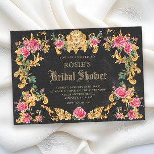 Victorian floral ornate gold bridal shower invitation