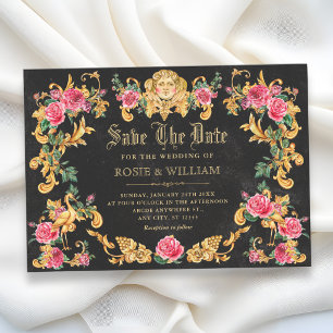 Victorian floral ornate gold wedding save the date