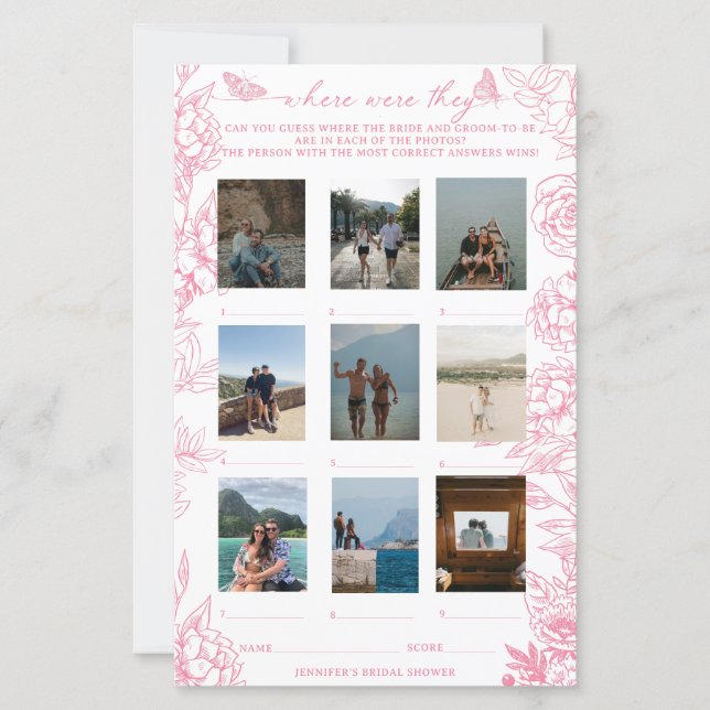 Victorian Floral Pink and White Bridal Shower Game (Front)