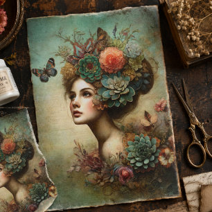 Victorian Floral Portrait Antique Decoupage Rustic Tissue Paper