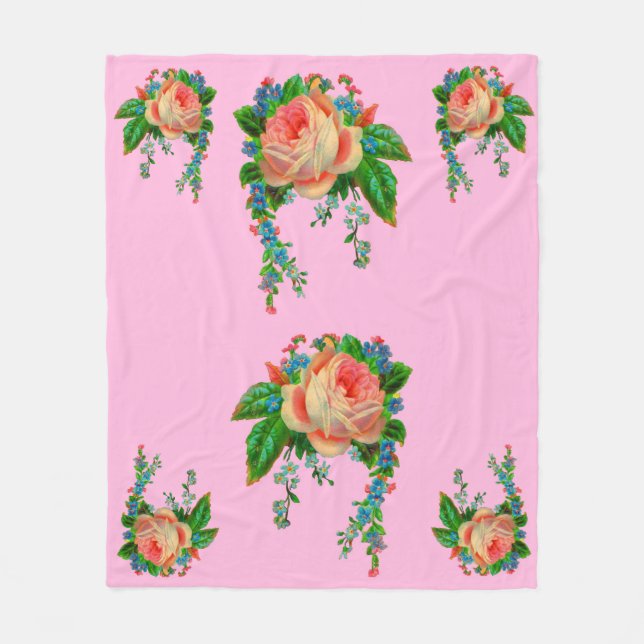 Victorian floral print fleece blanket (Front)