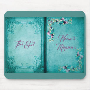 Victorian floral rose elegant open book teal purpl mouse pad