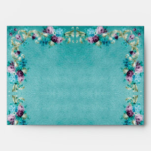 Victorian floral rose elegant teal purple envelope