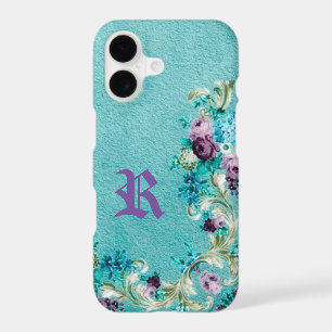 Victorian floral rose elegant teal purple pink