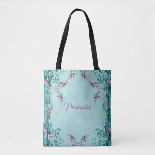 Victorian floral Rose flowers and scroll elegant Tote Bag