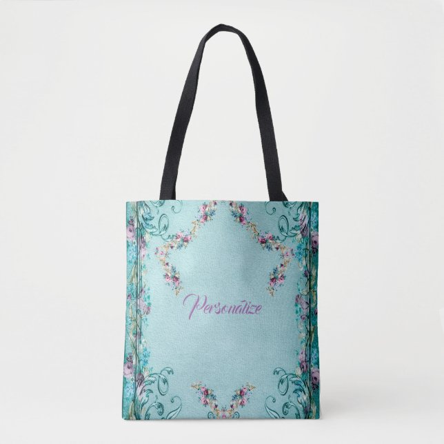 Victorian floral Rose flowers and scroll elegant Tote Bag (Front)