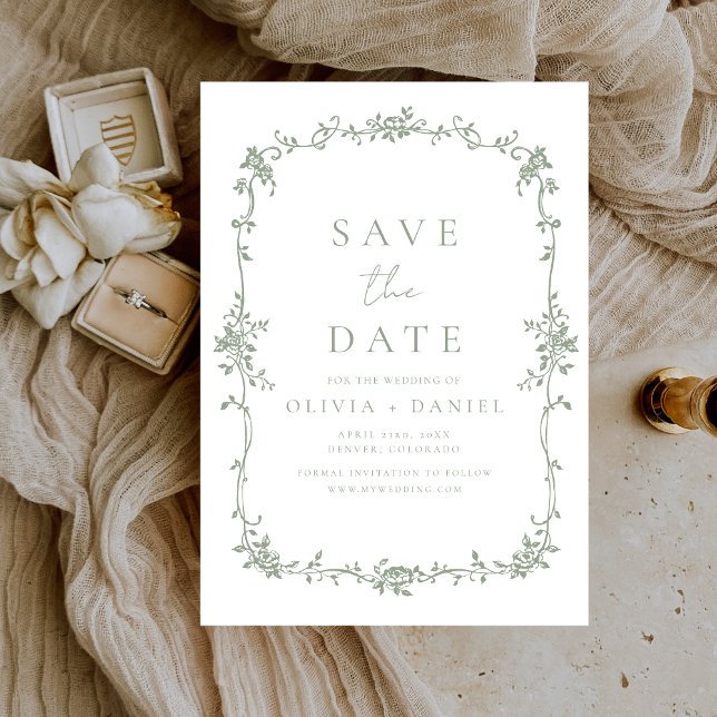 Victorian Floral Sage Green French Wedding  Save The Date (Creator Uploaded)