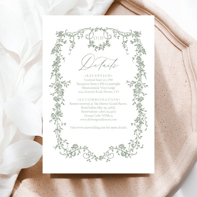 Victorian Floral Sage Green Photo French Wedding  Enclosure Card (Creator Uploaded)